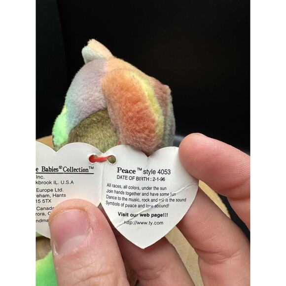 TY Peace The Bear Beanie Babies 1996 Collectible With Tag Errors: RETIRED & RARE - Picture 13 of 16